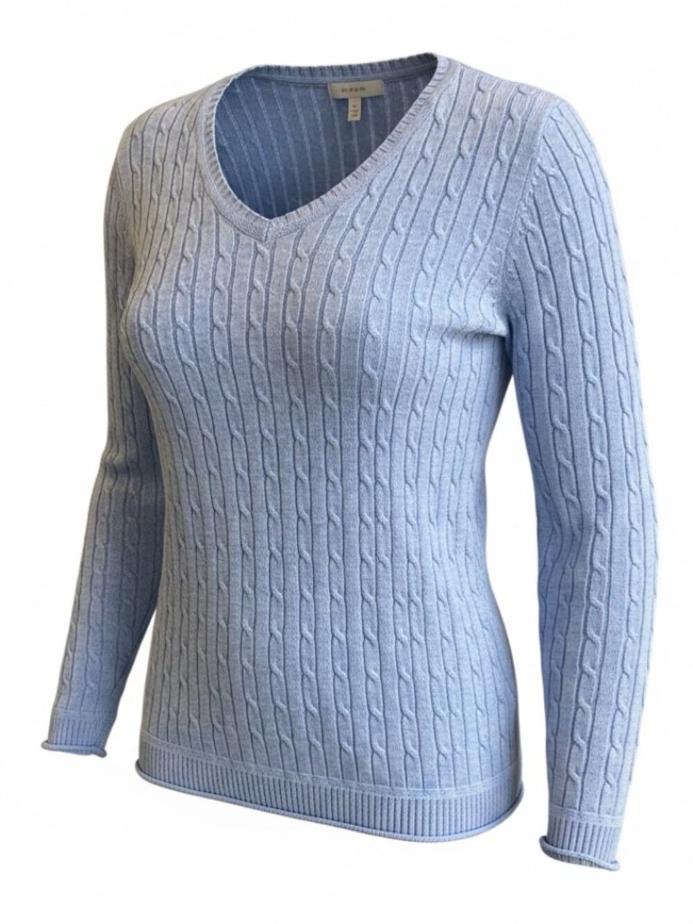 Croft & Barrow Cable Knit V-Neck Cotton Blend Sweater S Blue #212L